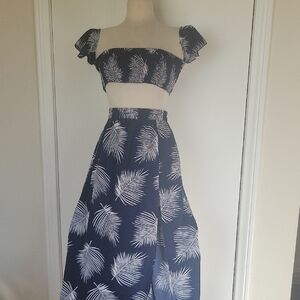 SHEIN Blue and White Tropical Skirt Set